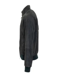 Giacca in Suede con Zip e Collo Alto