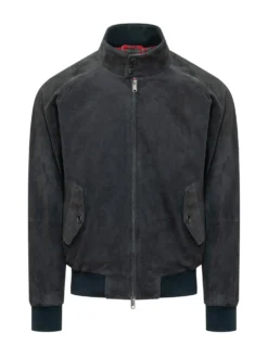 Giacca in Suede con Zip e Collo Alto