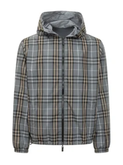 Giacca Newport con Cappuccio e Zip e Motivo Check