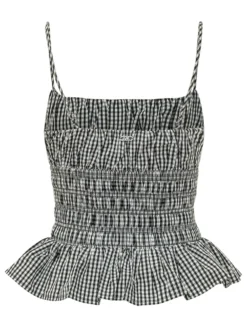 Gingham Smocked Top with Ruffle Hem