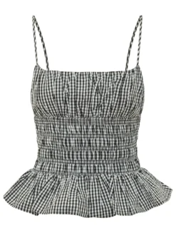 Gingham Smocked Top with Ruffle Hem