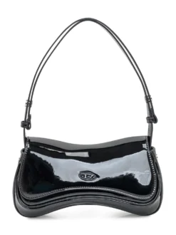 Glossy clutch with shoulder strap