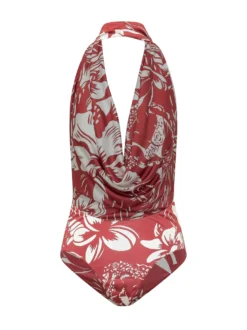 Halter Neck Bodysuit with Floral Print Dancing Flowers