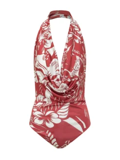 Halter Neck Bodysuit with Floral Print Dancing Flowers