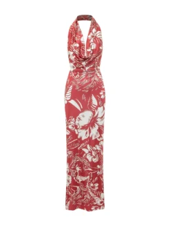 Halter Neck Long Dress with Floral Print Dancing Flowers