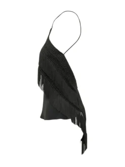 Halter Top with Fringe and Asymmetrical Hem
