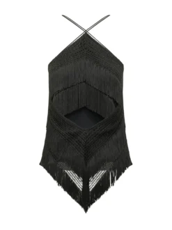 Halter Top with Fringe and Asymmetrical Hem