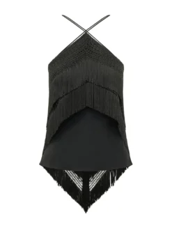Halter Top with Fringe and Asymmetrical Hem