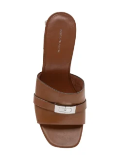 Heeled Mule Sanda with Wide Heel and Logo Strap