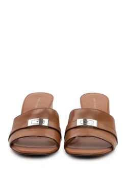 Heeled Mule Sanda with Wide Heel and Logo Strap
