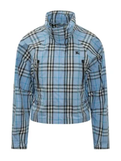 High Neck Jacket with Check Pattern