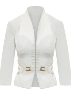 Jacket with Deep Neckline and Belt Detail
