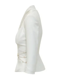 Jacket with Deep Neckline and Belt Detail