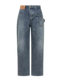 Jeans a Gamba Ampia con Tasche Laterali