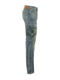 Jeans Slim Con Strappi E Ricami