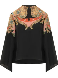 Keyhole Blouse with Wide Sleeves