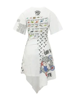 Knee Length Dress with Print and Short Sleeves