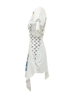 Knee Length Dress with Print and Short Sleeves