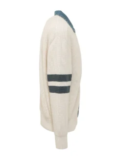 Knit Cardigan with Denim Collar and Buttons