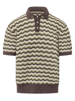 Knit Polo with Wave Pattern
