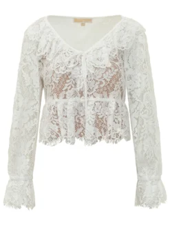 Lace V Neck Top with Long Sleeves