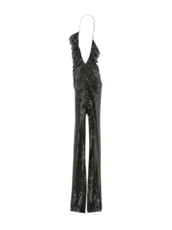 Long Draped Dress with Rhinestones