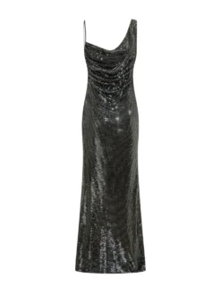 Long Draped Dress with Rhinestones