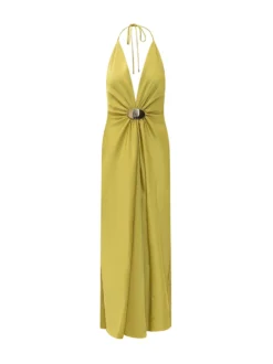 Long Dress with Deep Neckline and Central Detail
