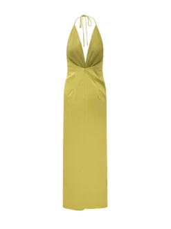 Long Dress with Deep Neckline and Central Detail