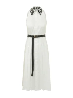 Long Dress with High Neck and Belt