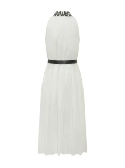 Long Dress with High Neck and Belt