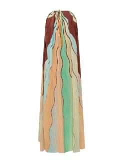 Long Halter Dress with Wavy Print