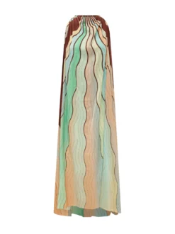 Long Halter Dress with Wavy Print