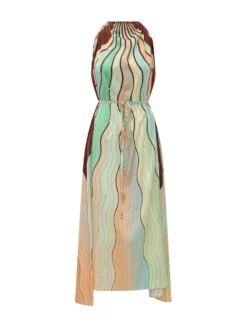 Long Halter Dress with Wavy Print