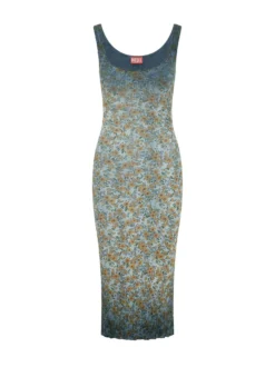 Long Ribbed Dress with Floral Print