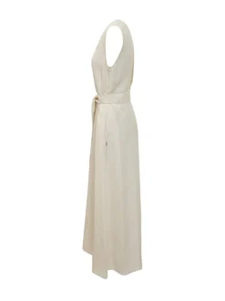Long Sleeveless Viscose Dress with Belt