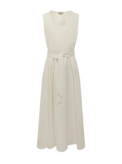 Long Sleeveless Viscose Dress with Belt