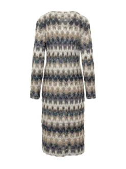 Long Sleeve Long Cardigan with Front Closure and Abstract Pattern
