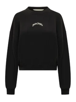 Loose Crop Crewneck Sweatshirt with Logo