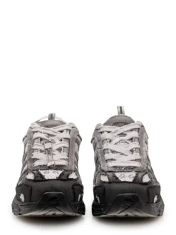Low Top Sneakers with Laces and Distressed Mesh Inserts