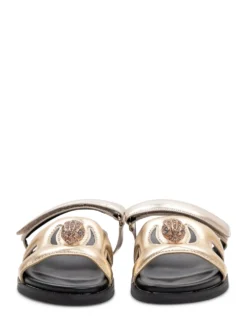 Metallic Leather Cut-Out Sandals