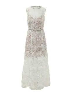 Midi Dress with Floral Embroidery
