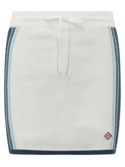 Mini Skirt with Drawstring and Mesh Pattern with Side Stripes