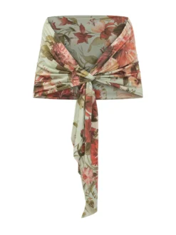 Multicolor Floral Print Jersey Stole with Front Knot