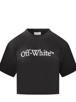 Off-White Black Crop T-Shirt with White Logo