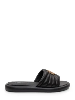 Padded Leather Sliders with Logo Detail