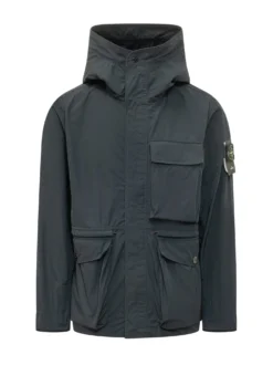 Parka Corto con Cappuccio e Tasche Utility