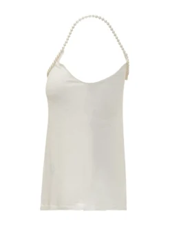 Pearl-Strap Sleeveless Top