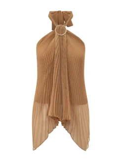 Pleated Halter Top with Ring Detail