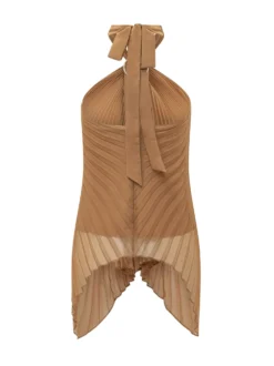 Pleated Halter Top with Ring Detail